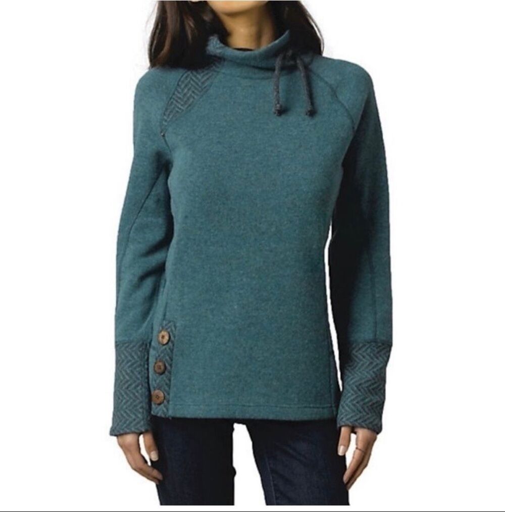 prAna Lucia Funnel Neck Sweater | Teal Green | Size S